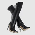 Elegant black over-the-knee stiletto boots with a pointed toe design. - 38 / Black PU