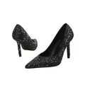 Elegant black pointed toe high heels with sparkling silver rhinestone details for gala banquets - 38 / Black With Rhinestones
