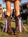 Patriotic USA flag style ribbon bows with lace and pearls for western cowboy boots - Football Flag