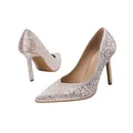Elegant blush pink stiletto pumps with rhinestone and pearl embellishments for banquet - 38 / Champagne With Rhinestones