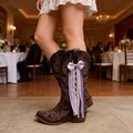 Decorative purple ribbon bow with beads charm accessory for western cowboy boots - Purple Polka Dot