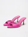Elegant hot pink satin pointed toe open toe stiletto heel mules high fashion sandals for women - 38 / Rose Red Satin