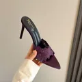 Elegant purple lace pointed-toe high heel mules for women with thin stiletto - 34 / 8cm High Heel / Purple