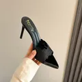 Elegant black lace pointed toe stiletto heel mules for women stylish summer look - 34 / 8cm High Heel / Black
