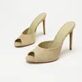 Elegant beige suede peep-toe mule heels with slim high stiletto and comfortable insole - 35 / Olive Green Velvet