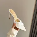 Elegant white pointed-toe high heel mule with delicate lace detailing and stiletto heel - 34 / 8cm High Heel / White