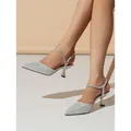 Elegant silver glitter slingback high heel pumps with pointed toe and thin heels for women - 35 / Silver