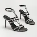 On feet & in love High-Heels-Sandalen mit Strass-Ösenriemen und Stiletto-Absatz - Dunkelgrau Satin