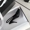 Elegant black slingback pumps with metallic silver pointed toe and thin high heels - 33 / Black Slingback (9cm Heel)
