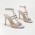 Elegante silberne High-Heel-Sandalen mit Strass-T-Riemen und Knöchelschnalle für Damen - Blau-Grau Satin