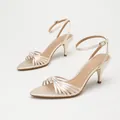 Elegant champagne satin sandals featuring crisscross straps and kitten heels for women - 38 / Apricot