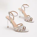 Elegant silver stiletto sandals with sparkling rhinestones and ankle straps for banquet events - 38 / Silver Mirror
