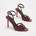 Elegant red rhinestone high-heel sandals with thin stiletto and buckled ankle strap - 38 / Rose Red Mirror