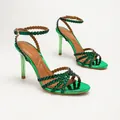 Green metallic rhinestone ankle strap stiletto high heel sandals for women - Mirror Emerald Green
