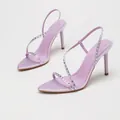 Elegant purple satin high heel sandals with rhinestone straps for formal wedding gala - 35 / Purple