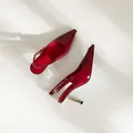 Elegant red patent leather slingback high heels with a metallic gold stiletto heel. - 34 / 9cm / Red