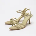 Light green suede high heel sandals with elegant criss-cross straps and ankle buckle - 35 / Olive Green Velvet