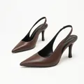 Elegant dark brown pointed toe slingback high heel sandals in soft PU leather for women - 35 / Jujube Brown PU