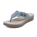 Comfortable light blue wedge flip-flop sandals with perforated strap and metallic accents - 36 / Blue