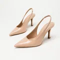 Elegant nude patent PU slingback high heels with pointed toe and thin stiletto heel - 35 / Nude Patent PU