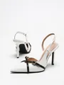 Elegant white and black pointed-toe slingback high heels with stylish gold buckles - 38 / White Black PU