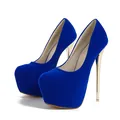 Vibrant blue suede platform high heels with metallic gold stiletto heels for women - 34 / Blue