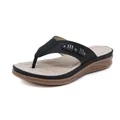 Comfortable women's vintage wedge thong sandals with perforated black strap - 36 / Black
