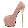 Glamorous rose gold sequin peep-toe platform stiletto high heels for wedding or party - 34 / Pink