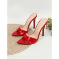 Red patent leather high-heeled sandals with pointed open toe and stiletto heels for parties - 35 / Red