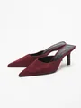 Elegant burgundy suede pointed-toe mules with slim heels for autumn and winter - 38 / Wine Red Suede
