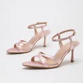 Elegant pink satin high heel sandals with cross straps and adjustable ankle buckle - 38 / Pink Satin