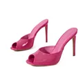 Stylish pink patent leather peep-toe stiletto mules for women with elegant high heels - 35 / Deep Rose Mirror