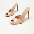 Elegant nude patent leather peep-toe high-heel mules for women with a sleek stiletto heel - 38 / Nude Patent PU