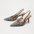 Elegant snake print pointed-toe slingback stiletto pumps for women in grey and white - 35 / Gray (Gray Snakeskin)