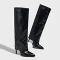 Fashionable black pointed-toe pant-leg boots with high stiletto heels - 35 / Black