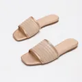 Elegant champagne gold women's square toe flat sandals with breathable woven mesh strap - 38 / Apricot