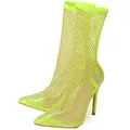 Vibrant neon green mesh rhinestone stiletto ankle boots with a sexy pointed toe design - 38 / Western Fashion Hollow Stiletto Style (YXB-7139-5) / Yellow