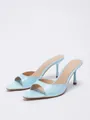 Elegant light blue stone pattern stiletto heel mules with open toe design for women. - 35 / Sky Blue