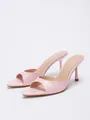 Elegant pink crocodile-patterned stiletto mules with open toe and stiletto heels. - 35 / Pink