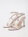Elegant white satin stiletto sandals with criss-cross straps and ankle buckle design - 38 / High Heel Sandal / White Satin