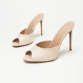 Elegant beige peep-toe stiletto mules with fine high heels for professional summer commute - 35 / Apricot PU