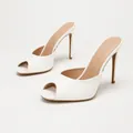 Elegant white peep-toe stiletto mules for women's office and daily wear - 35 / White PU