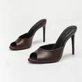 Elegant chocolate brown peep-toe stiletto mules, stylish open-toe high heels for women - 38 / Jujube Brown PU