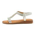 Silver bohemian flat sandals with rhinestone T-strap and elastic heel - 36 / Silver