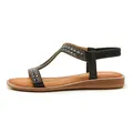 Bohemian flat sandals in black featuring rhinestone T-strap and elastic back band - 36 / Black