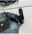 Elegant black patent leather slingback high heels with pointed silver metal toe caps. - 33 / Black Pumps 9cm