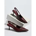 Élégantes chaussures à talons slingback bordeaux à bout pointu en cuir grainé chic - 35 / Bordeaux