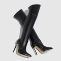 Sexy black over-the-knee boots with high stiletto heels and pointed toes for women - 35 / Black
