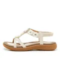 Comfortable Bohemian style sandals with floral buckle and elastic heel strap beige - 36 / White