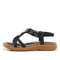 Elegant black bohemian sandals with purple floral accents and elastic back strap - 36 / Black